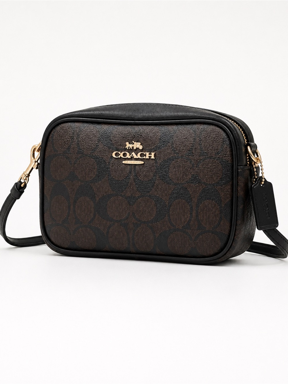 Coach Brown and Black Signature Canvas Camera Bag with Gold Hardware - Picture 4 of 5